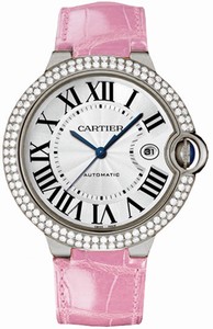 Cartier Automatic 18kt White Gold Silver Dial Alligator/crocodile Leather Pink Band Watch #WE900951 (Men Watch)