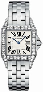 Cartier Calibre 157 Quartz 18k White Gold Silver With Roman Numerals Dial 18k White Gold Band Watch #WF9003Y8 (Women Watch)