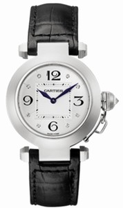 Cartier Quartz 18kt White Gold Silver Dial Alligator/crocodile Leather Black Band Watch #WJ11902G (Women Watch)