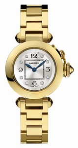 Cartier Quartz 18k Yellow Gold Silver With Partial Diamond Markers Dial 18k Yellow Gold Band Watch #WJ124015 (Women Watch)