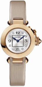 Cartier Quartz 18kt Rose Gold Silver Dial Satin Beige Band Watch #WJ124028 (Women Watch)