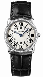 Cartier Quartz 18kt White Gold Silver Dial Alligator/crocodile Leather Black Band Watch #WR000251 (Women Watch)