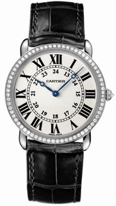 Cartier Manual Wind 18kt White Gold Silver Dial Alligator/crocodile Leather Black Band Watch #WR000551 (Women Watch)