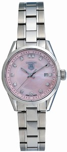 TAG Heuer Carrera Quartz Pink Mother of Pearl Diamond Dial Stainless Steel Watch #WV1417.BA0793 (Women Watch)