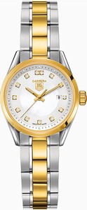 TAG Heuer Carrera Quartz Analog Date Diamond Dial Stainless Steel and 18K Yellow Gold Watch #WV1450.BD0797 (Women Watch)