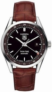 TAG Heuer Carrera Automatic Twin Time Date Brown Leather Watch # WV2115.FC6181 (Men Watch)
