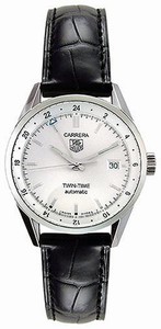 TAG Heuer Carrera Automatic Twin-Time Date Black Leather Watch # WV2116.FC6180 (Men Watch)