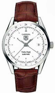 TAG Heuer Carrera Automatic Twin Time Date Brown Leather Watch # WV2116.FC6181 (Men Watch)