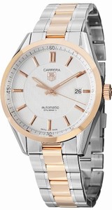 TAG Heuer Carrera Automatic Calibre 5 White Dial Date Stainless Steel and Rose Gold Watch #WV215E.BD0735 (Men Watch)