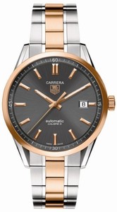 TAG Heuer Carrera Automatic Calibre 5 Black Dial Date Stainless Steel and Rose Gold Watch #WV215F.BD0735 (Men Watch)