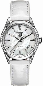 TAG Heuer Carrera Automatic Mother of Pearl Dial Diamond Bezel White Leather Watch #WV2212.FC6264 (Women Watch)