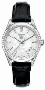 TAG Heuer Carrera Automatic Diamond Dial Diamond Bezel Black Leather Watch #WV2212.FC6302 (Women Watch)