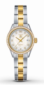 TAG Heuer Carrera Automatic Mother of Pearl Diamond Dial Diamond Bezel Stainless Steel and 18ct Gold Watch # WV2451.BD0797 (Women Watch)